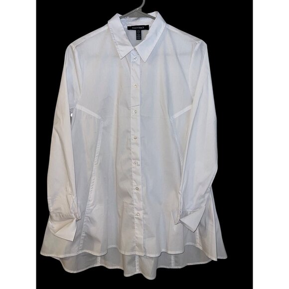 Ellen Tracy White Button-Down Tunic Blouse‎ Long Sleeve Flowy Shirt S - Picture 1 of 7